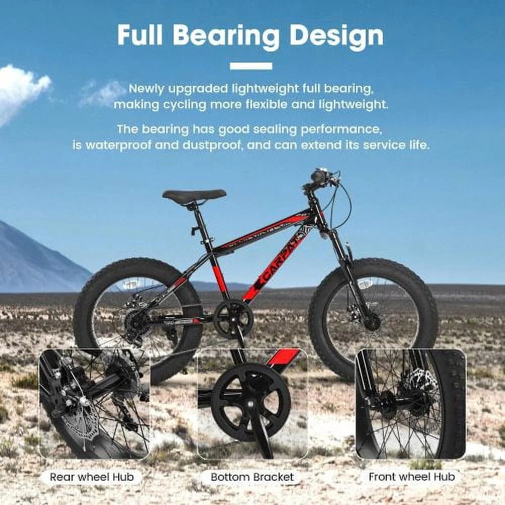 20 Inch Wheels Mountain Bike,4" Wide Fat Tire Snow Bike for Women and Men ,7 Speed Bicycles, Red
