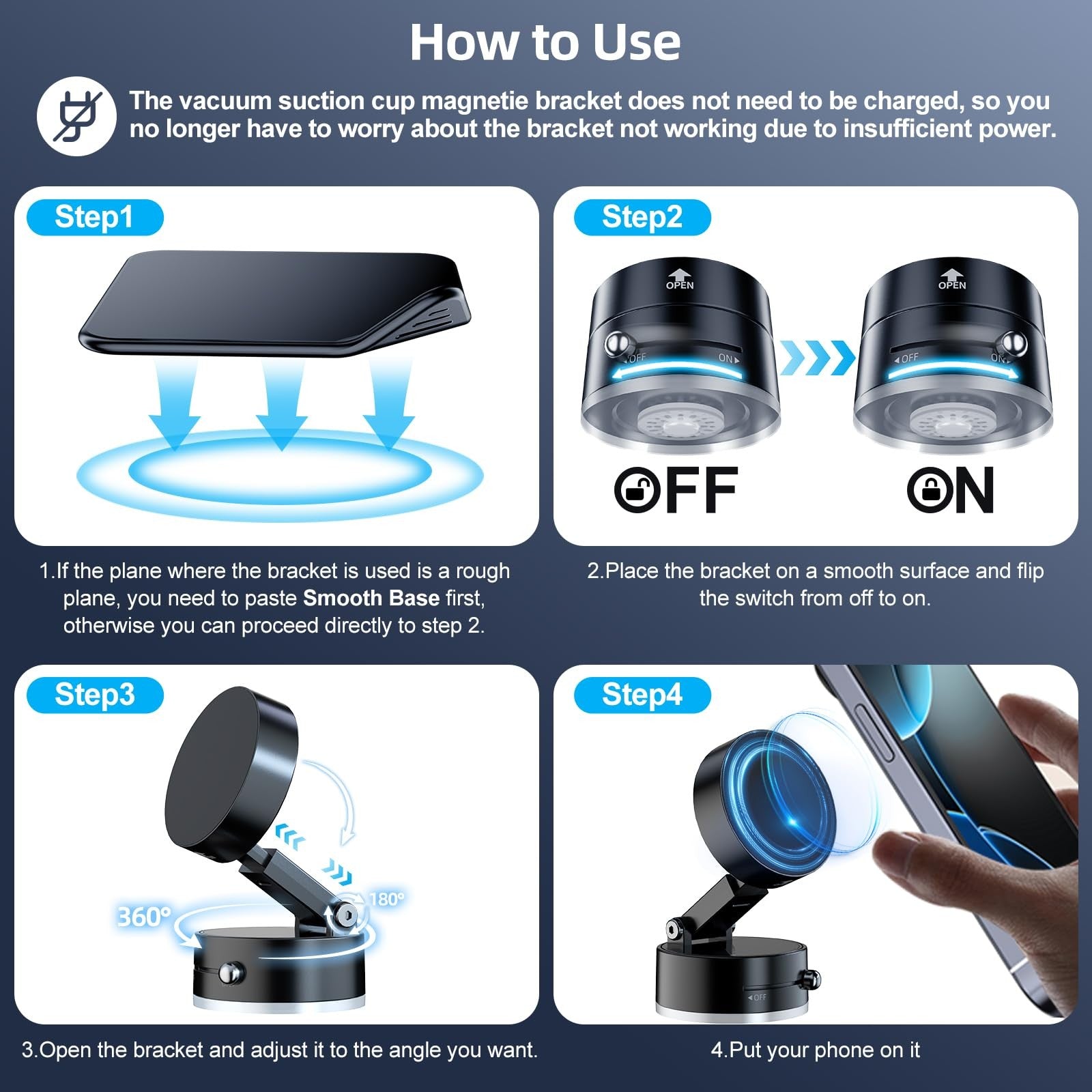 Vacuum Magnetic Phone Holder for Car, Upgraded 360°Suction Cup Phone Mount Fo...