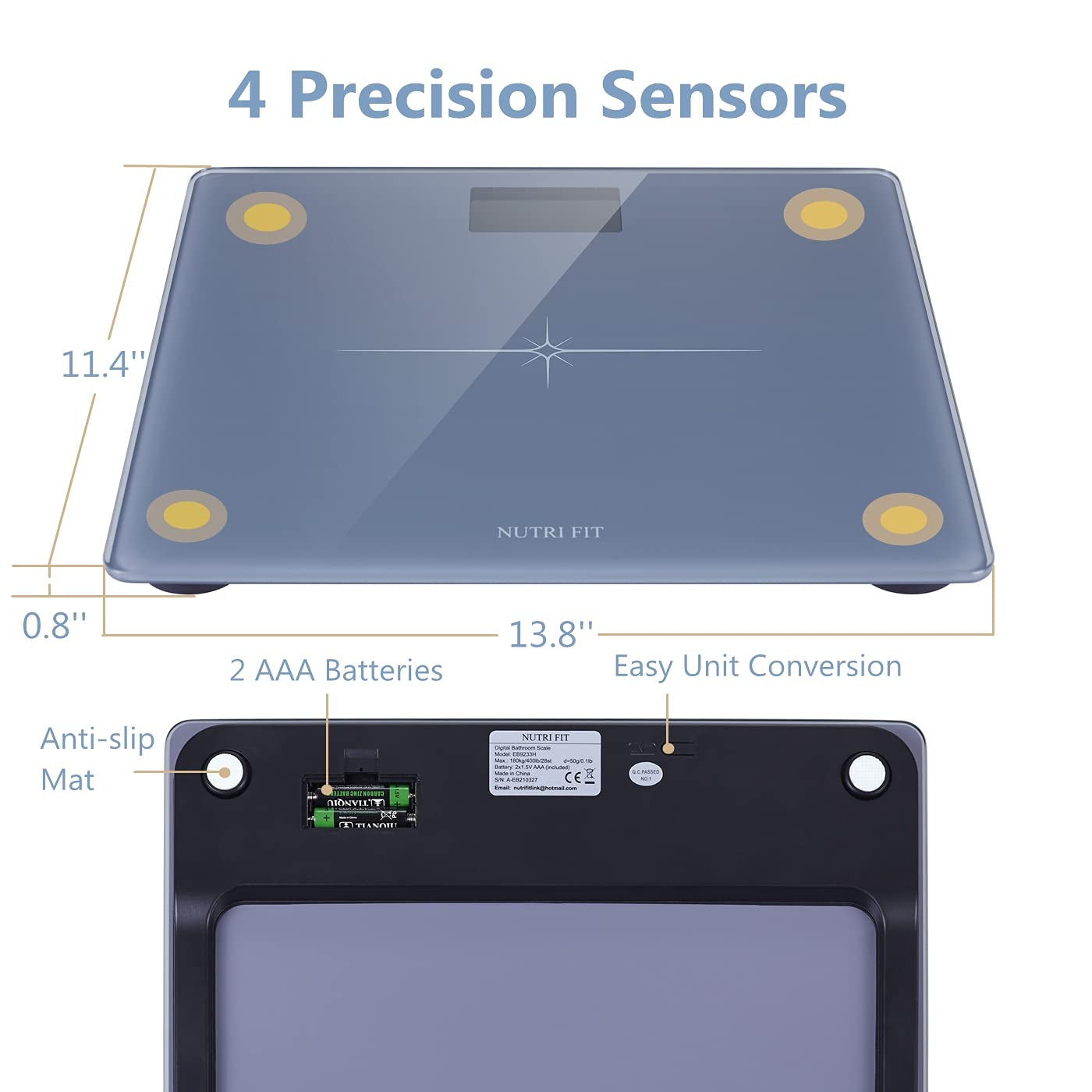 Ultra-Wide  Bathroom Scale Digital High Accuracy Body Weight Scanner with Easy-To-Read Backlit LCD, 400 Pounds Ultimate Grey