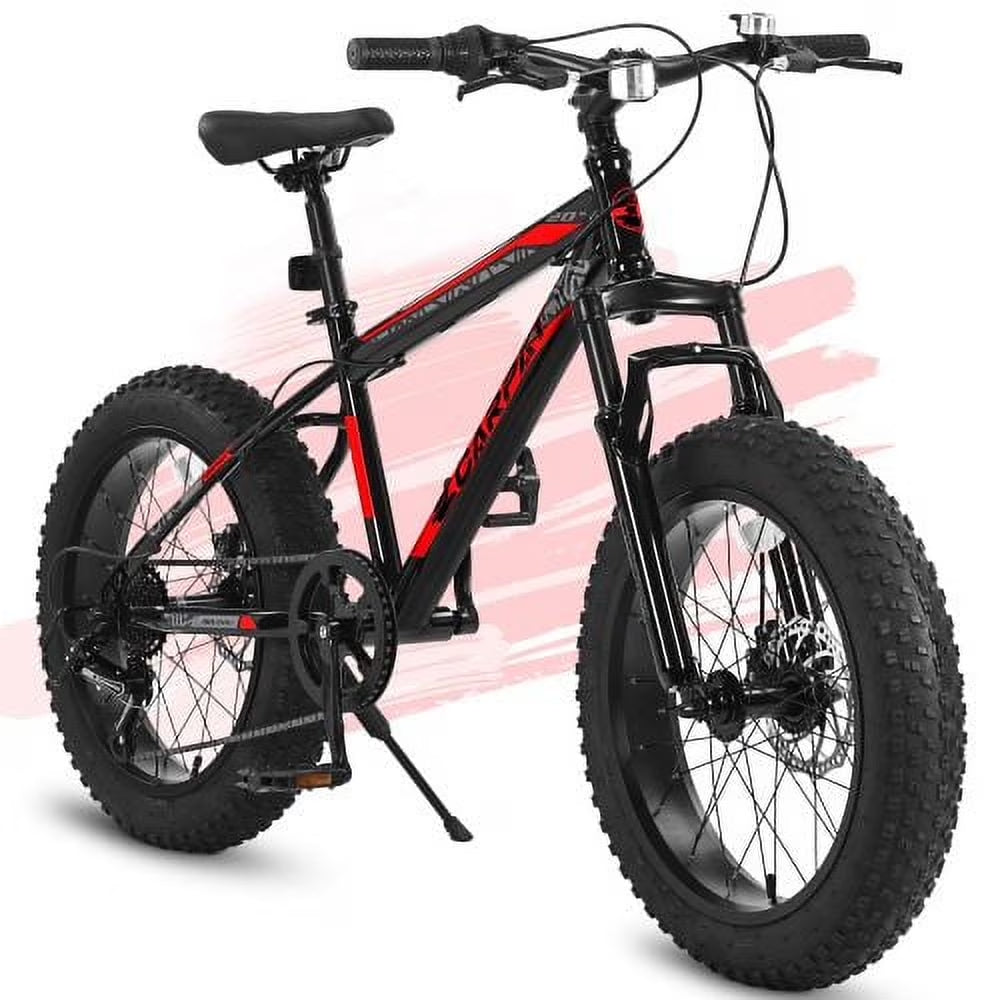 20 Inch Wheels Mountain Bike,4" Wide Fat Tire Snow Bike for Women and Men ,7 Speed Bicycles, Red