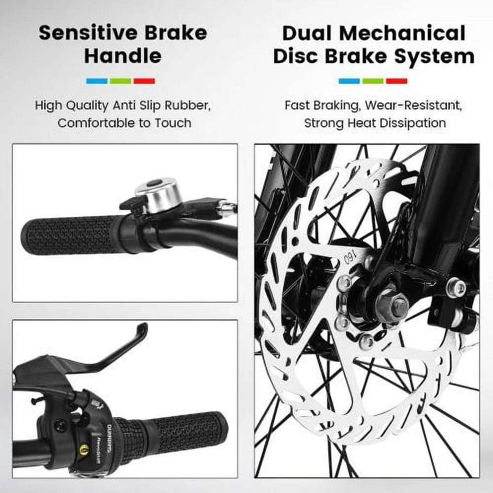 20 Inch Wheels Mountain Bike,4" Wide Fat Tire Snow Bike for Women and Men ,7 Speed Bicycles, Red
