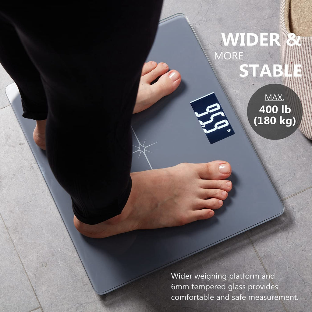 Ultra-Wide  Bathroom Scale Digital High Accuracy Body Weight Scanner with Easy-To-Read Backlit LCD, 400 Pounds Ultimate Grey