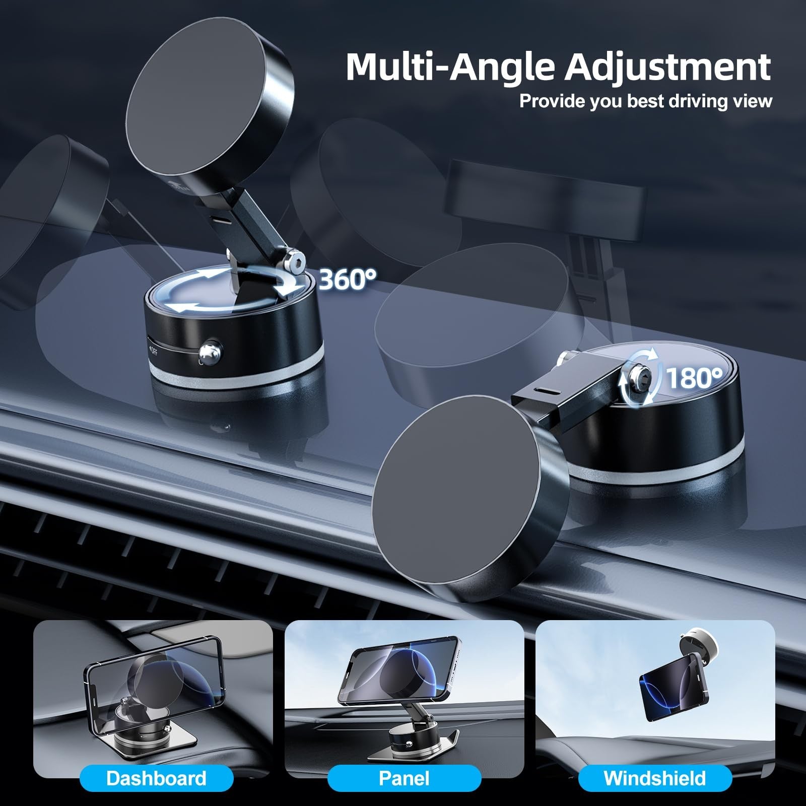 Vacuum Magnetic Phone Holder for Car, Upgraded 360°Suction Cup Phone Mount Fo...