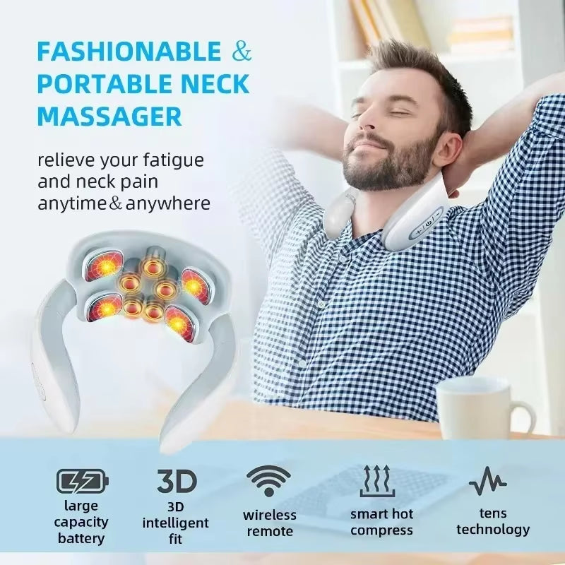 Smart Neck and Back Massager Device Shoulder Neck Massage Cervical Vertebra Vibrator Heating Relieve Pain Muscle Care