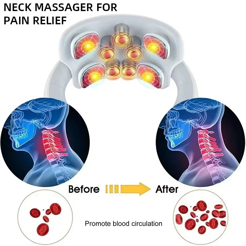 Smart Neck and Back Massager Device Shoulder Neck Massage Cervical Vertebra Vibrator Heating Relieve Pain Muscle Care