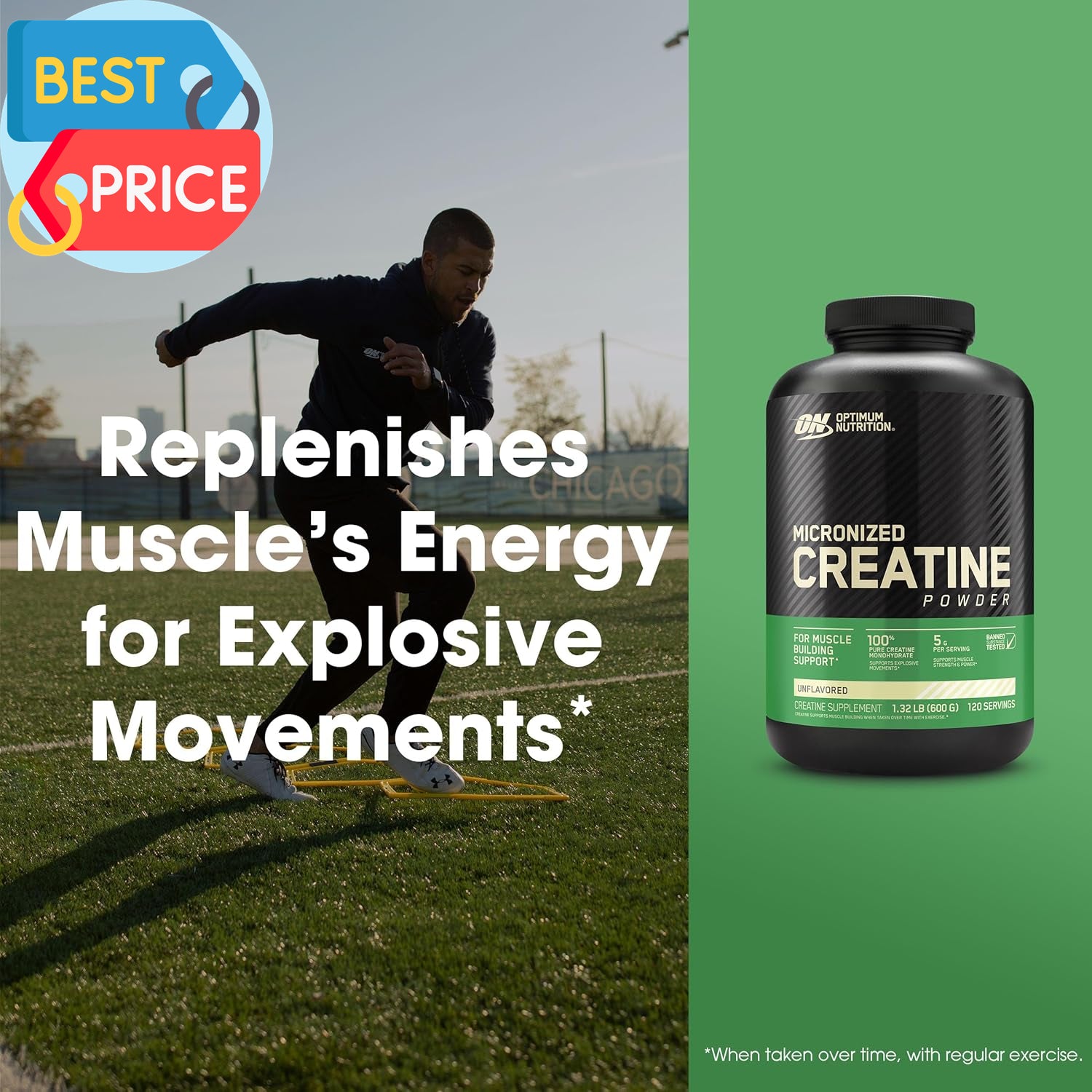 Micronized Creatine Monohydrate Powder, Unflavored, 120 Servings, 600 Grams (Pac